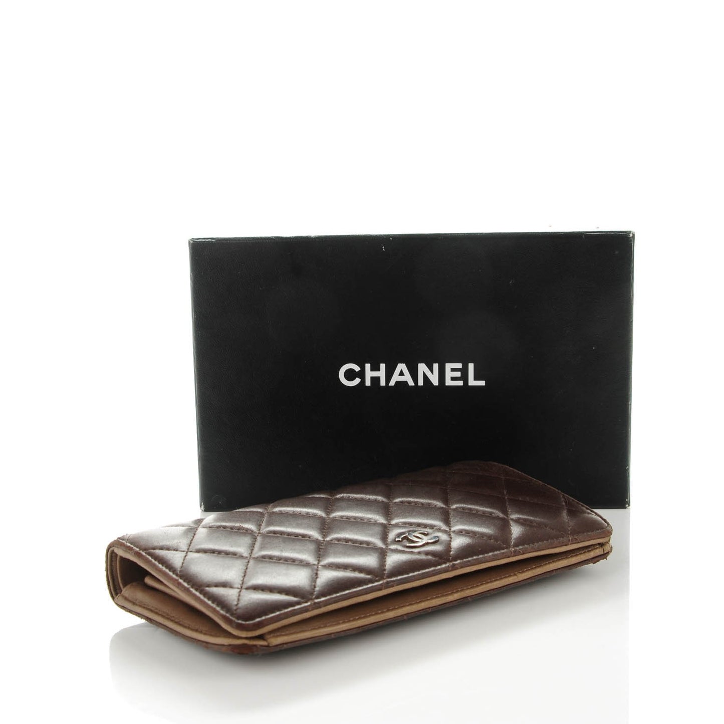 Lambskin Quilted Yen Wallet Dark Brown