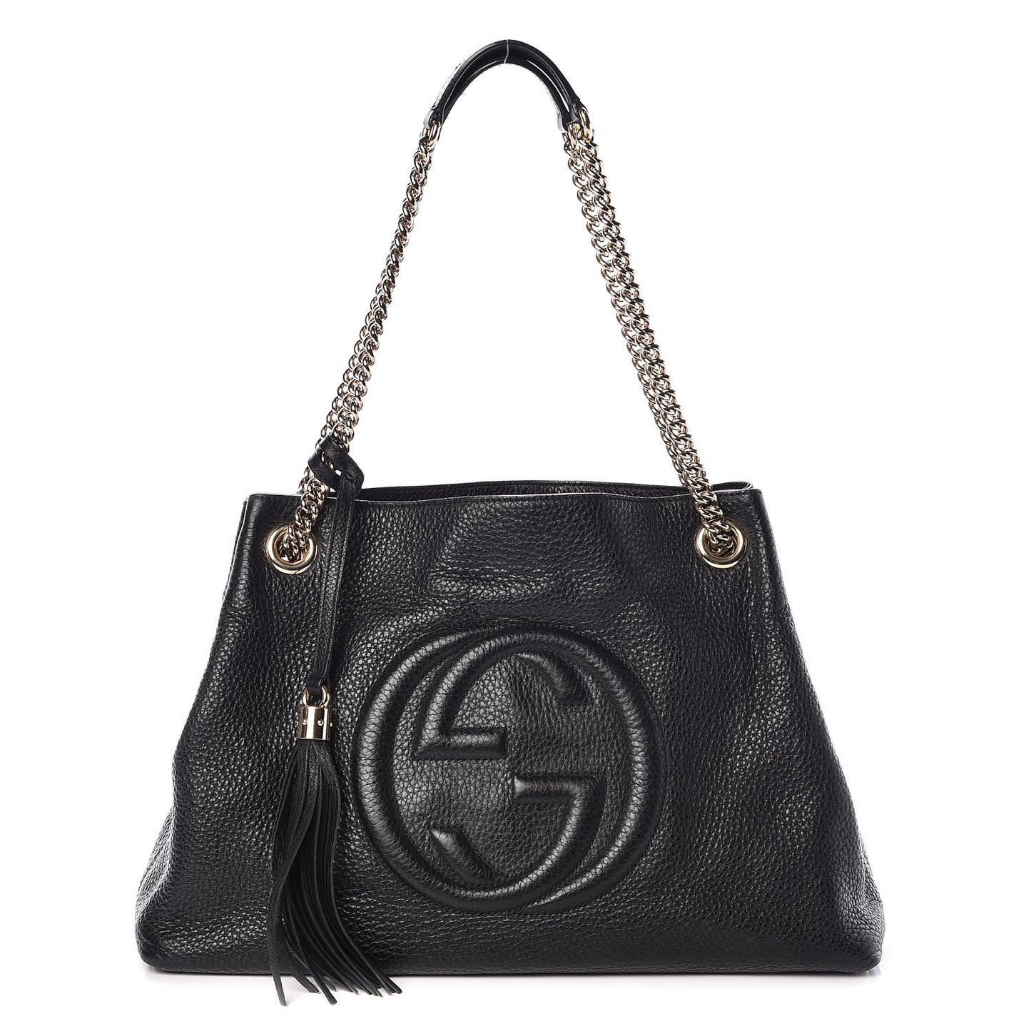 Pebbled Calfskin Medium Soho Chain Shoulder Bag Black