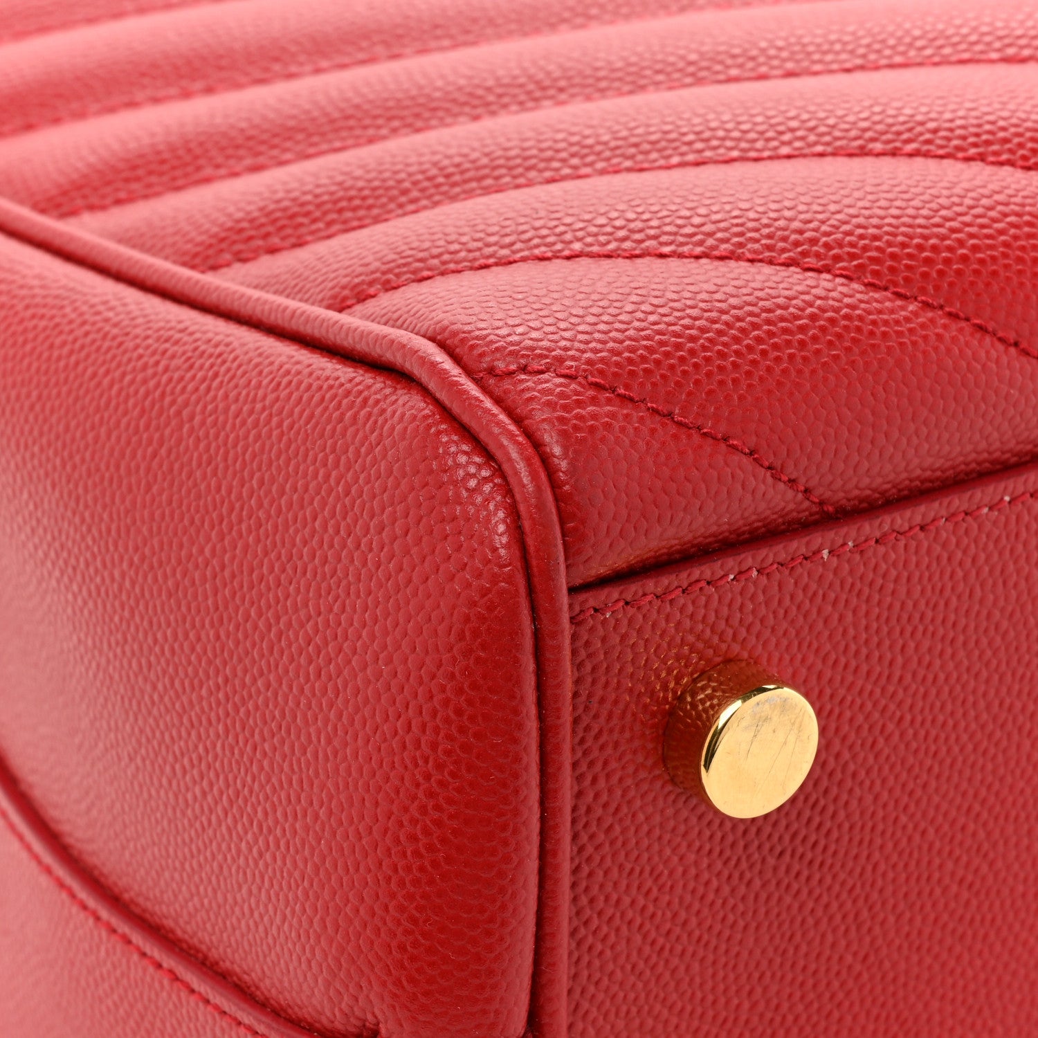 Saint Laurent Grain De Poudre Matelasse Chevron Monogram Shopping Bag Red 15 of 16