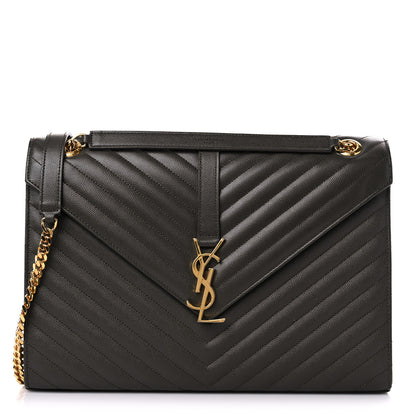 Saint Laurent Grain De Poudre Matelasse Chevron Large Monogram Satchel Bronze 1 of 16