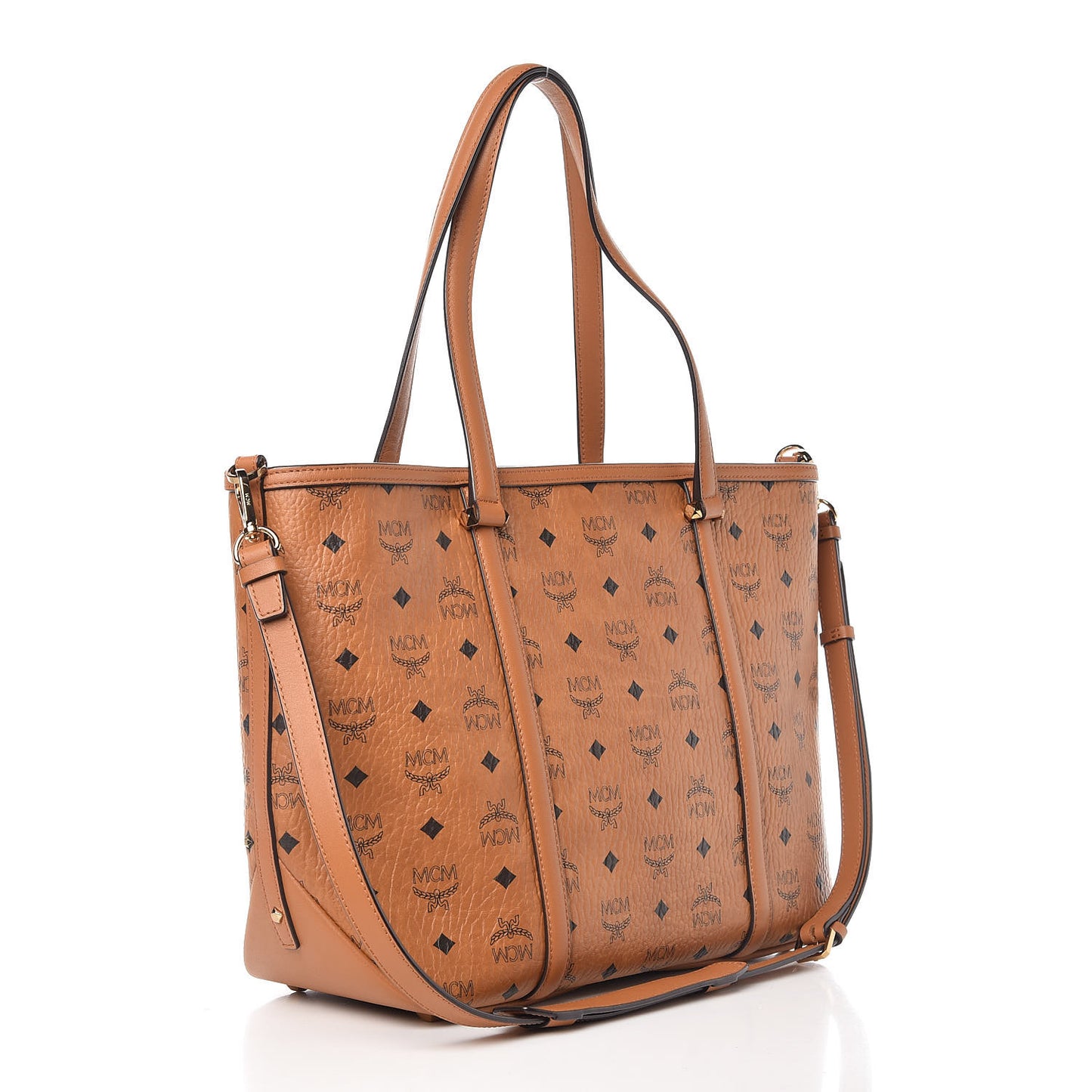 Visetos Studded Medium Shopping Tote Cognac