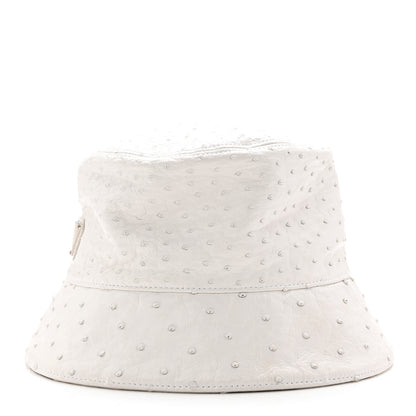 Prada Ostrich Metal Triangle Womens Bucket Hat L White 3 of 8