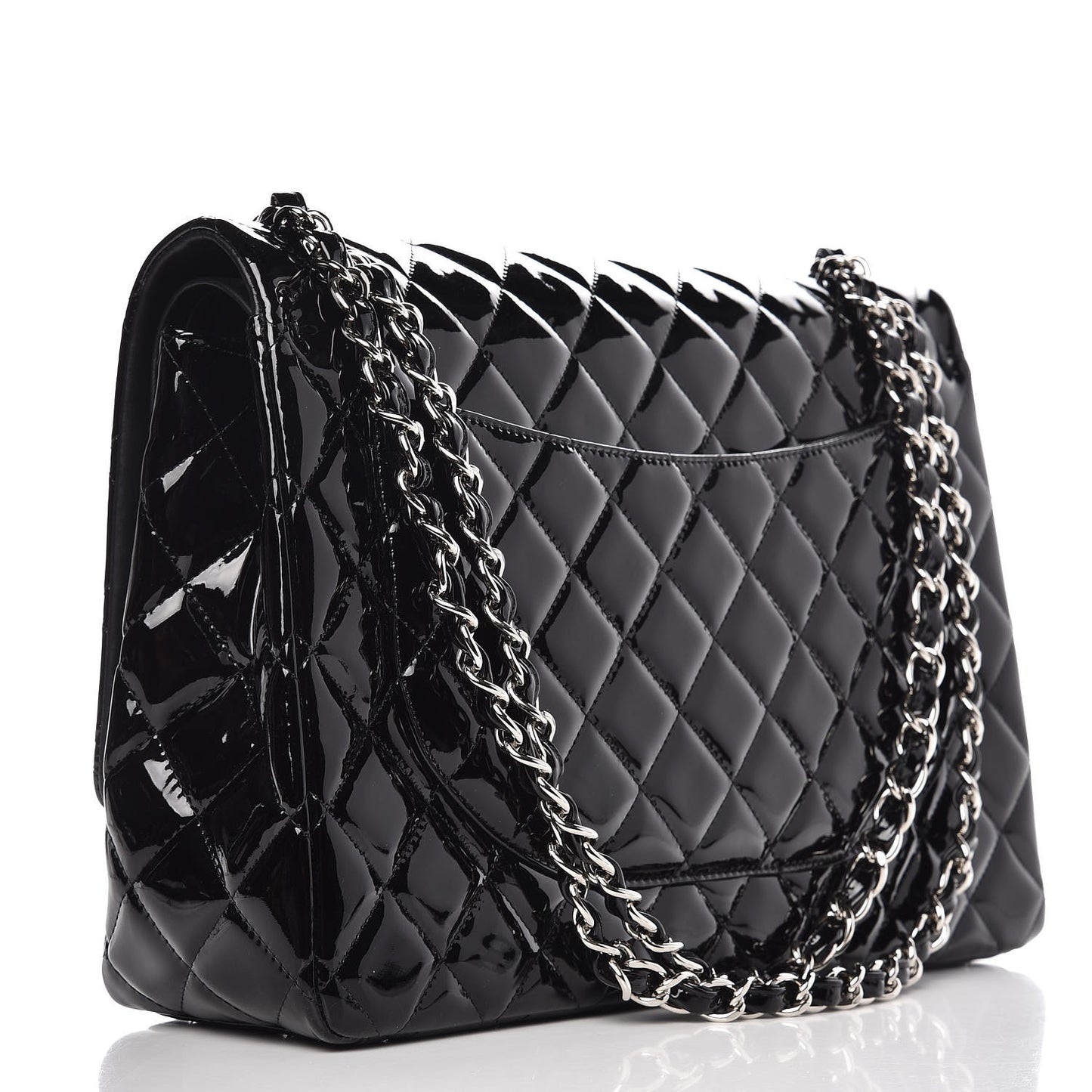 Patent Quilted Maxi Double Flap Black