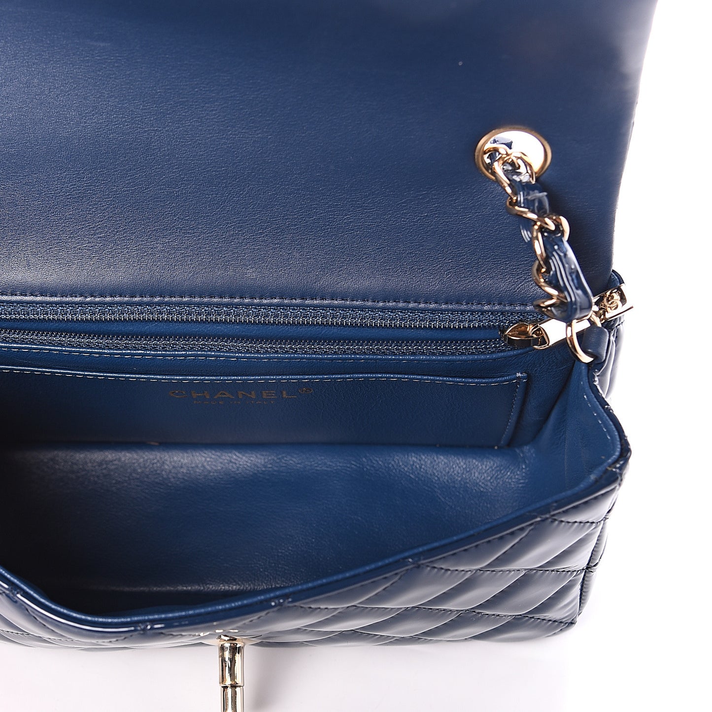 Patent Calfskin Quilted Mini Rectangular Flap Navy Blue