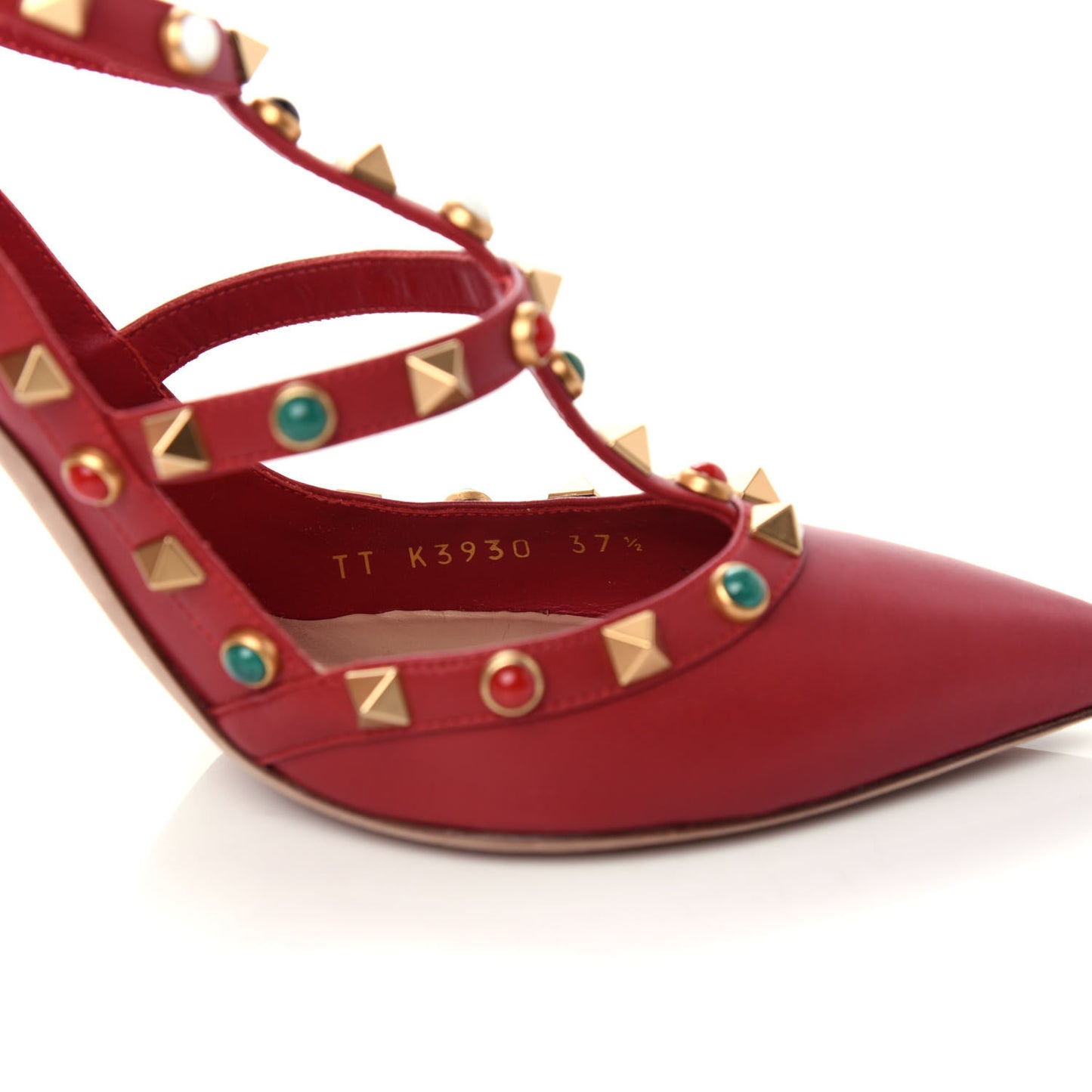 Calfskin Rockstud Rolling Ankle Strap 100mm Pumps 37.5 Rosso Valentino
