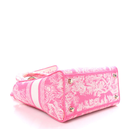 Christian Dior Canvas Toile De Jouy Reverse Embroidered Medium Lady D-Lite Fluorescent Pink 4 of 9