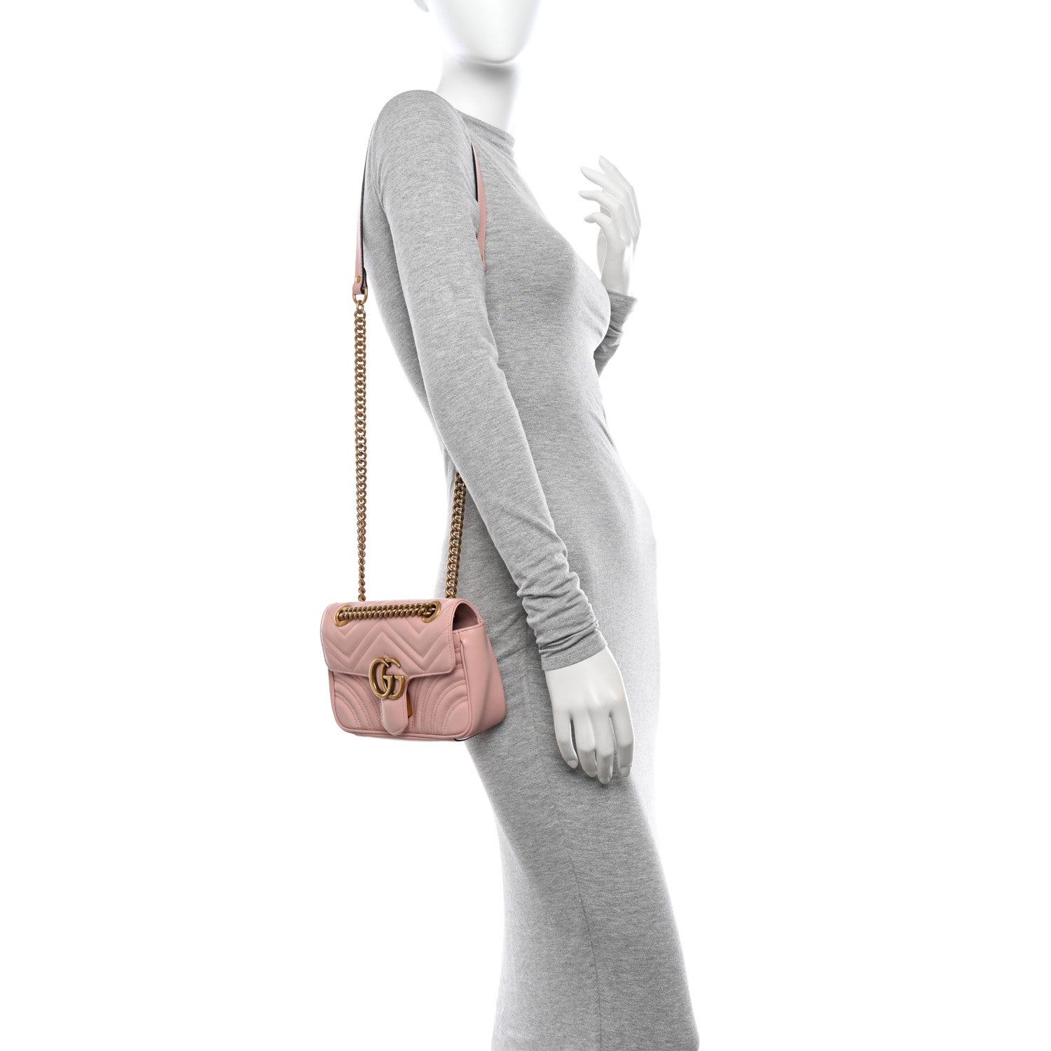 Gucci Calfskin Matelasse Mini GG Marmont Shoulder Bag Perfect Pink 2 of 10