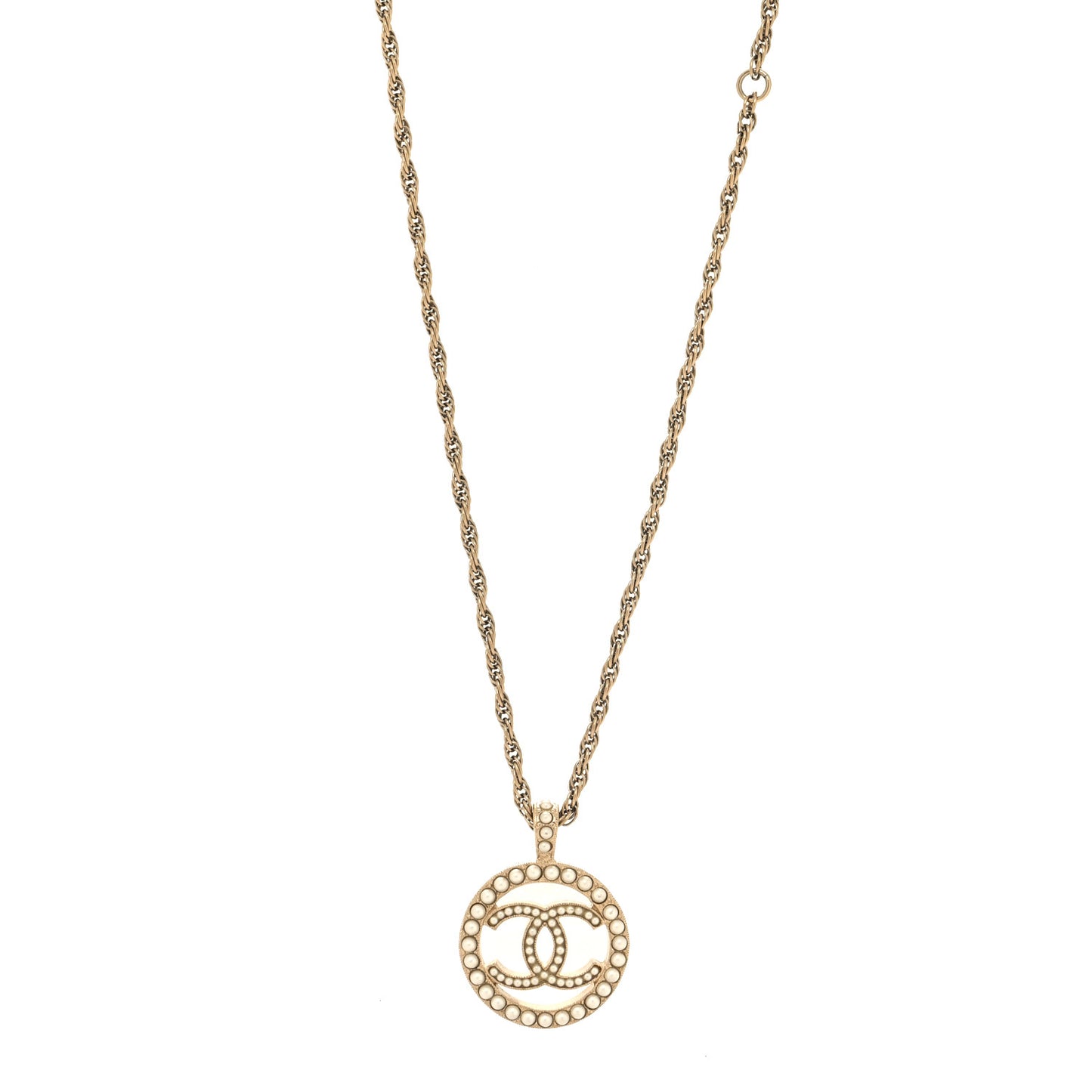 Pearl CC Round Pendant Necklace Gold