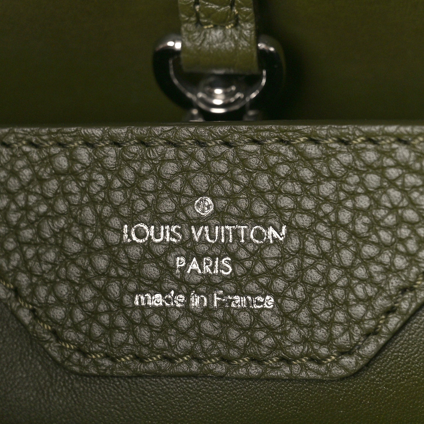 Taurillon Snakeskin Capucines PM Khaki