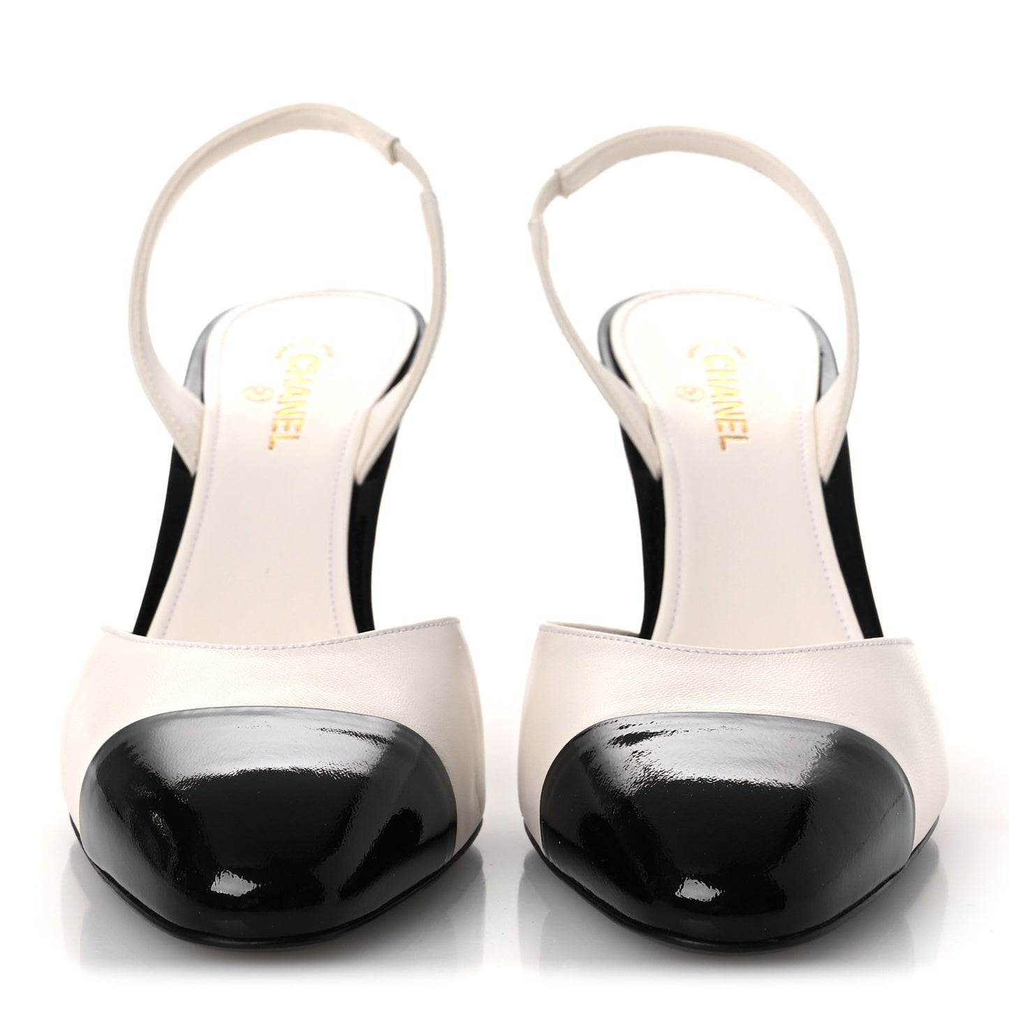 Lambskin Patent Calfskin Cap Toe CC Apple Slingback Pumps 40 White Black