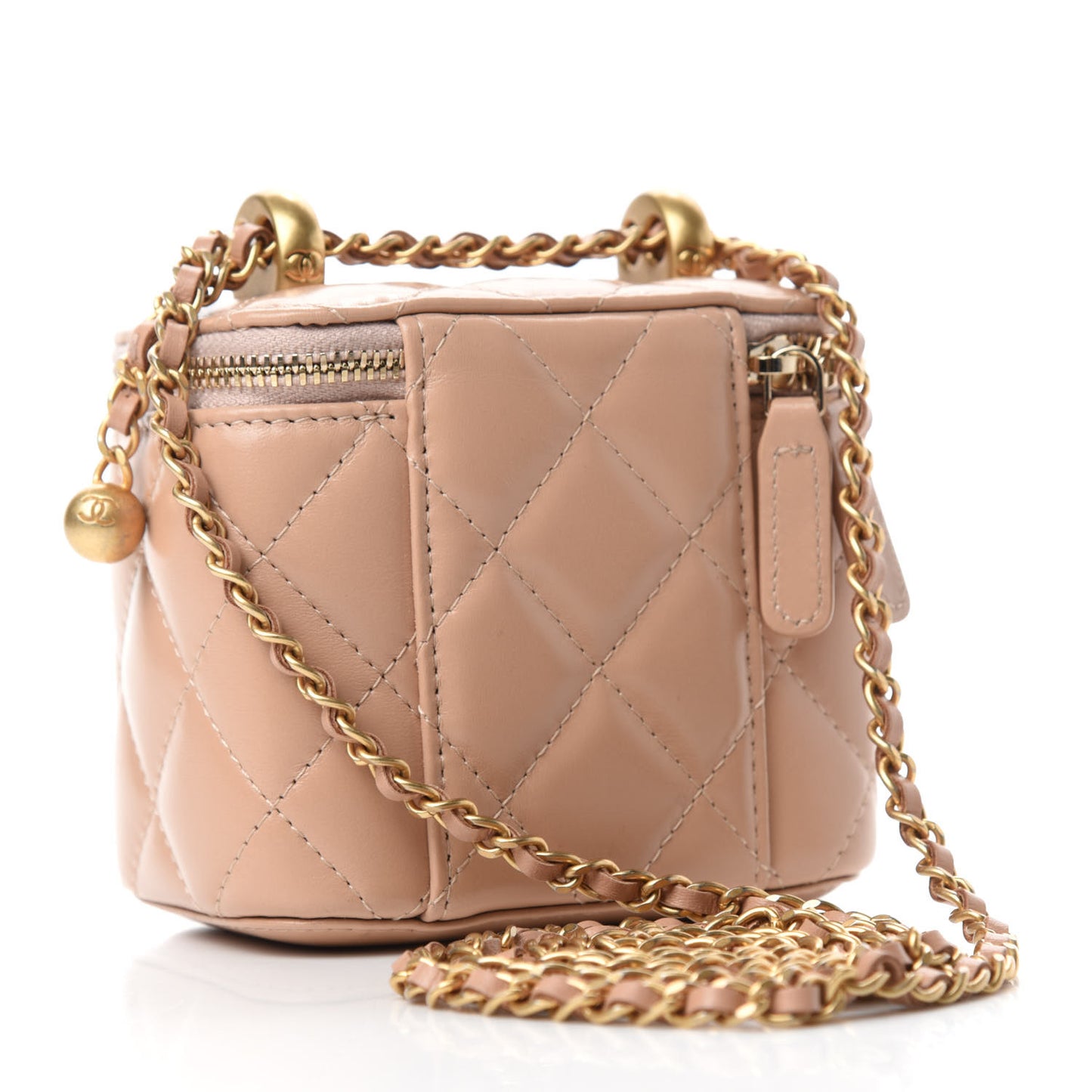 Calfskin Quilted Mini Perfect Fit Vanity Case With Chain Beige