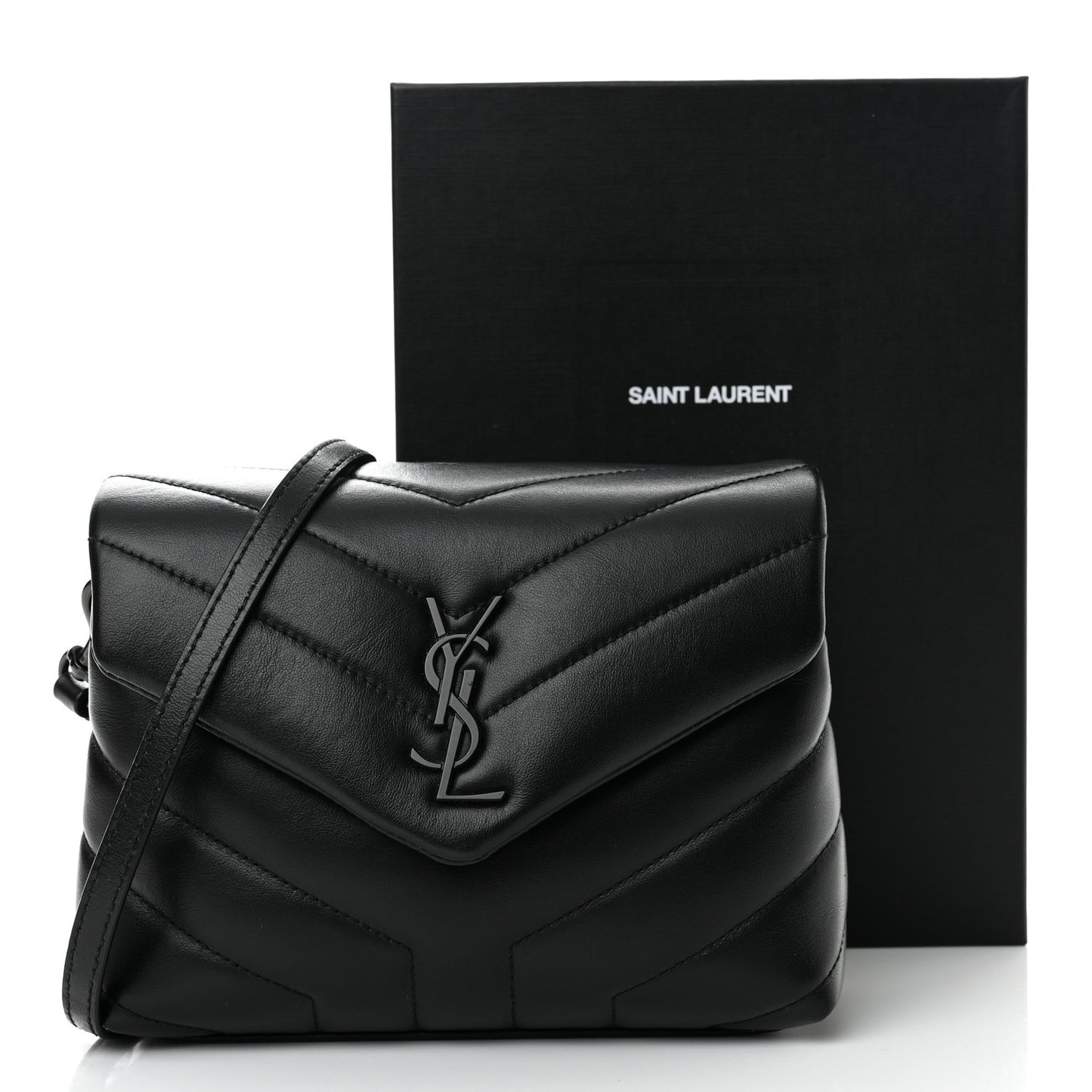Calfskin Y Quilted Monogram Monochrome Toy Loulou Crossbody Bag Black