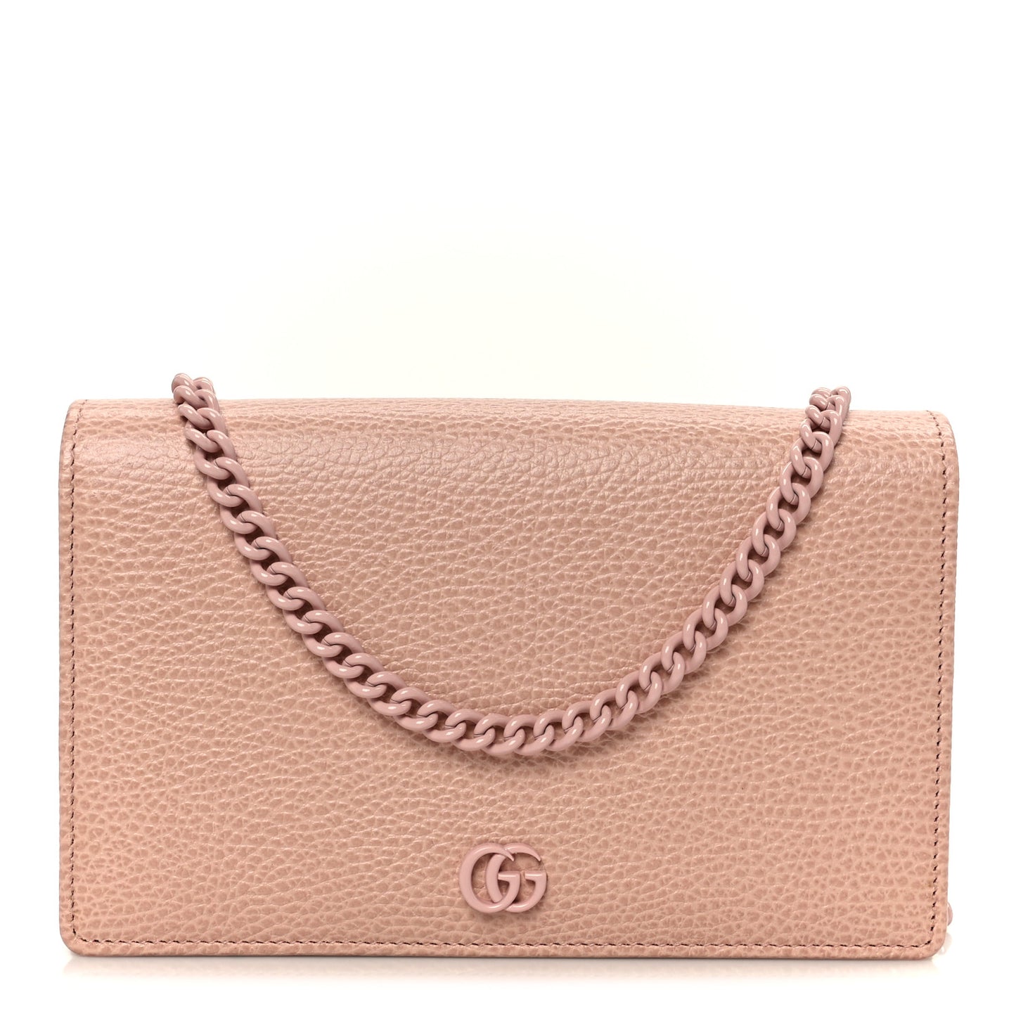 Dollar Calfskin Enamel Monochrome Mini GG Marmont Chain Wallet Perfect Pink
