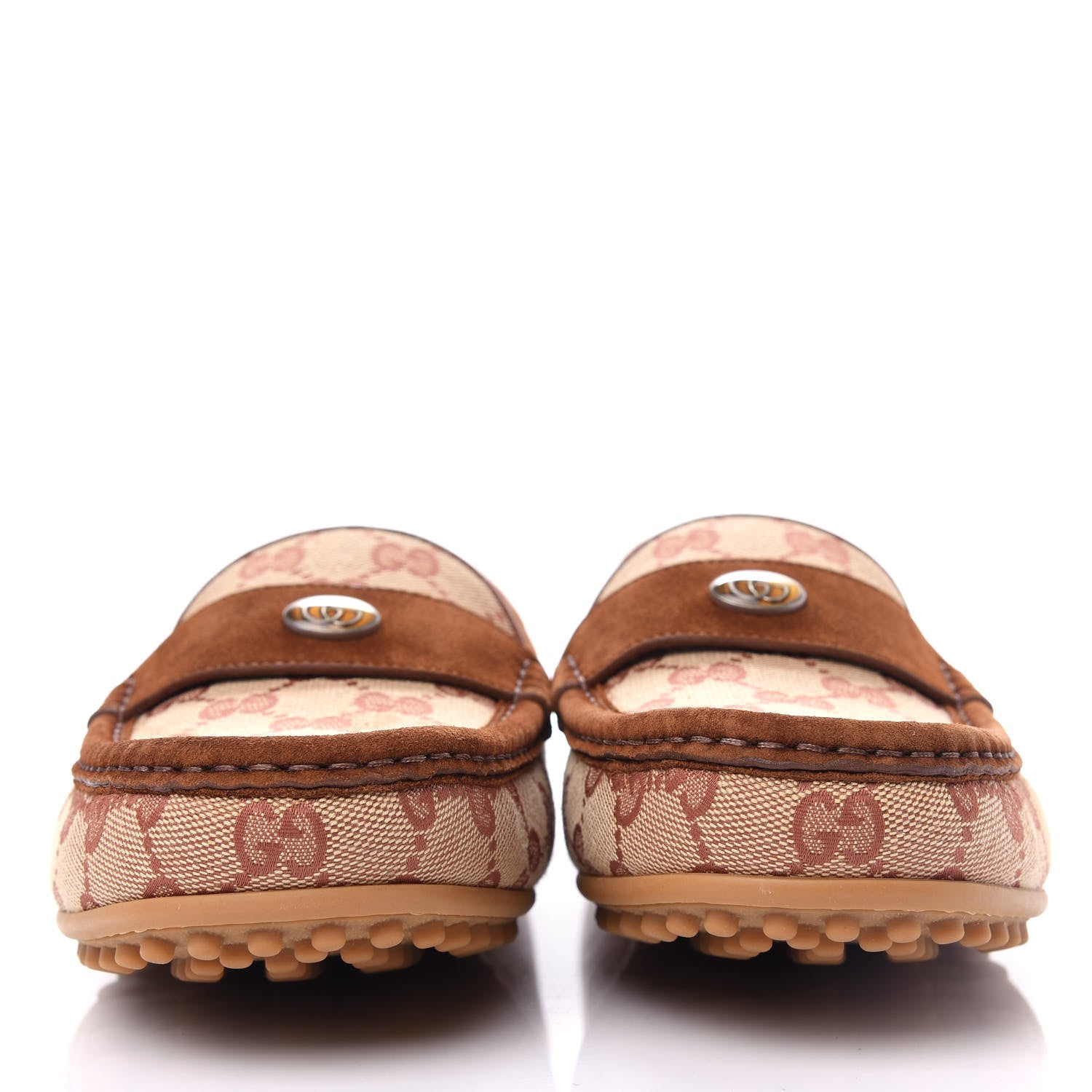 Gucci GG Monogram Suede Mens Driver Loafers 9 Beige Ruggine Cuir 2 of 11