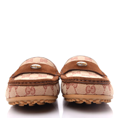 Gucci GG Monogram Suede Mens Driver Loafers 9 Beige Ruggine Cuir 2 of 11