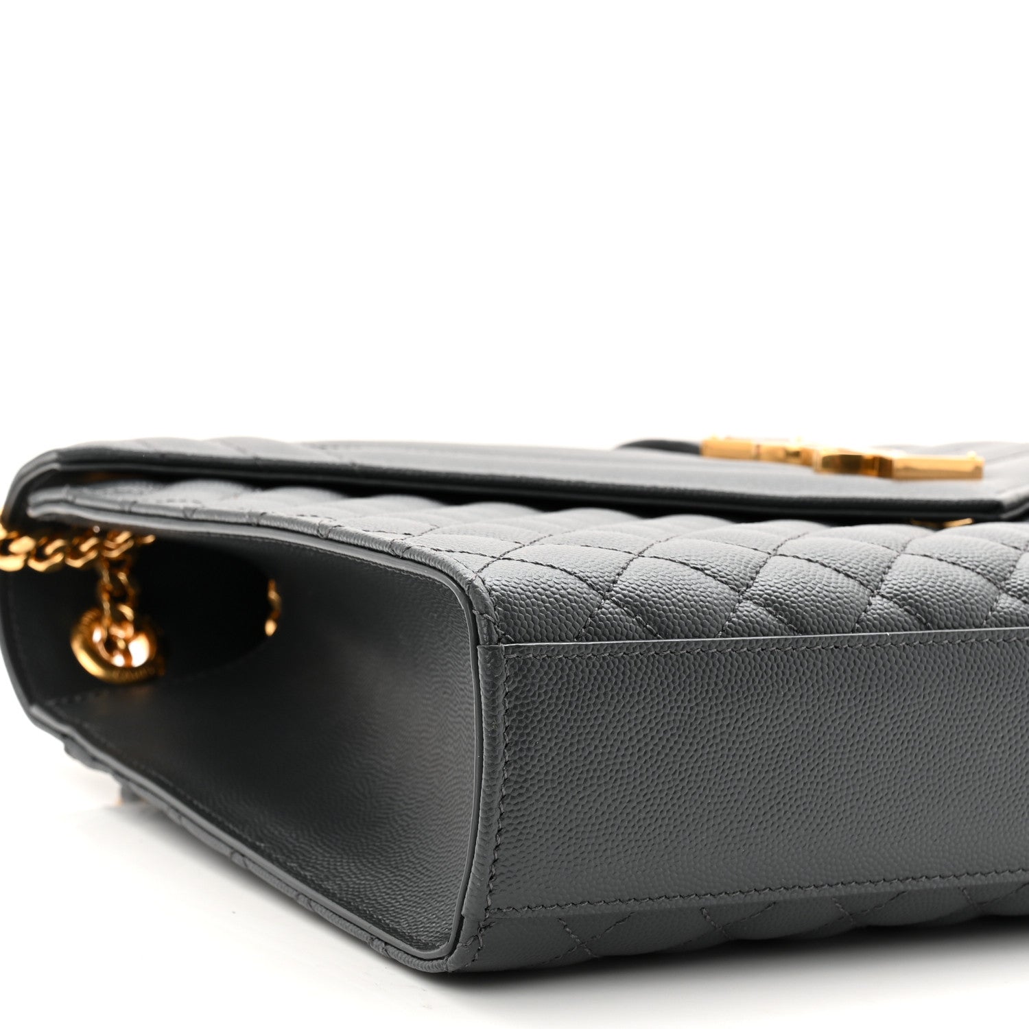 Saint Laurent Grain De Poudre Textured Mixed Matelasse Large Triquilt Monogram Satchel Storm 16 of 19