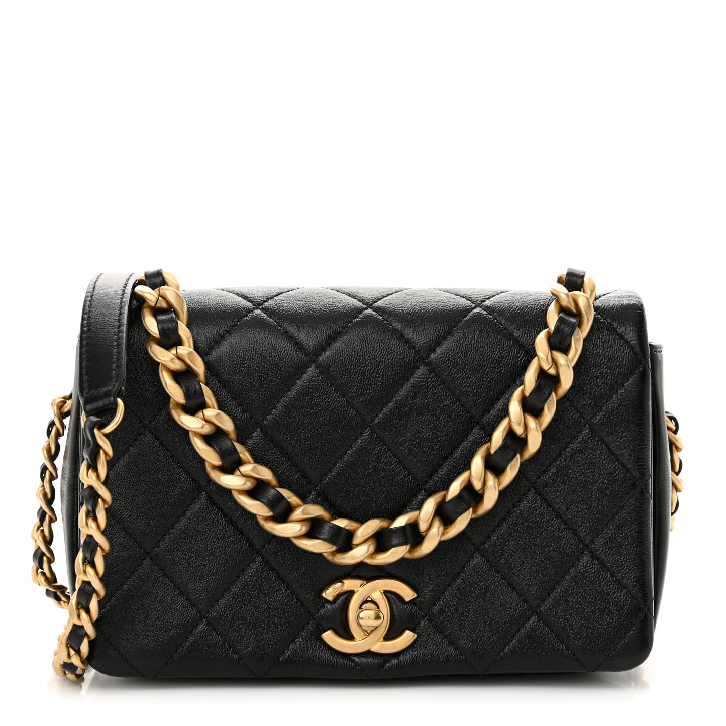 Shiny Lambskin Quilted Small Fashion Therapy Flap Bag Black
