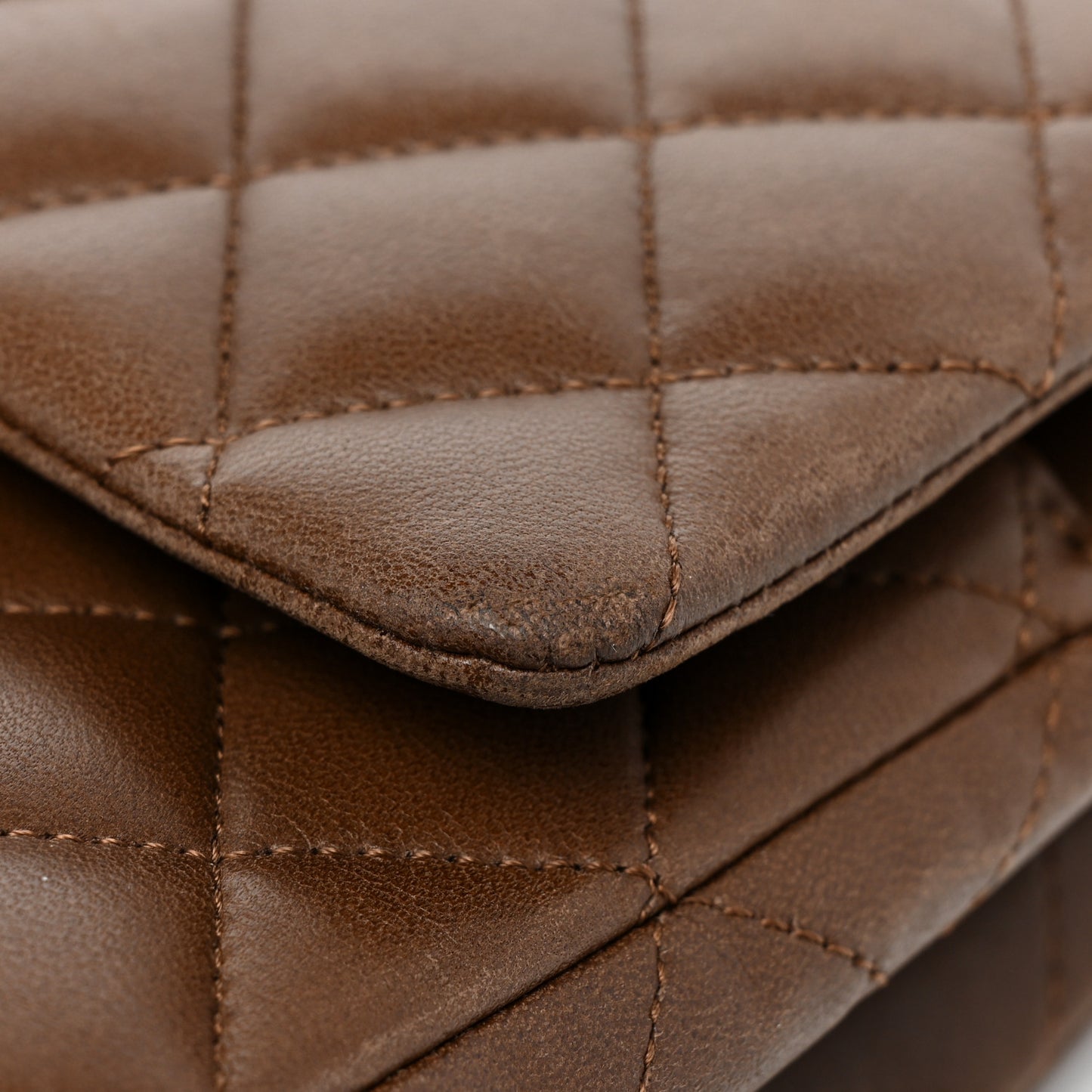 Lambskin Quilted Medium Double Flap Brown