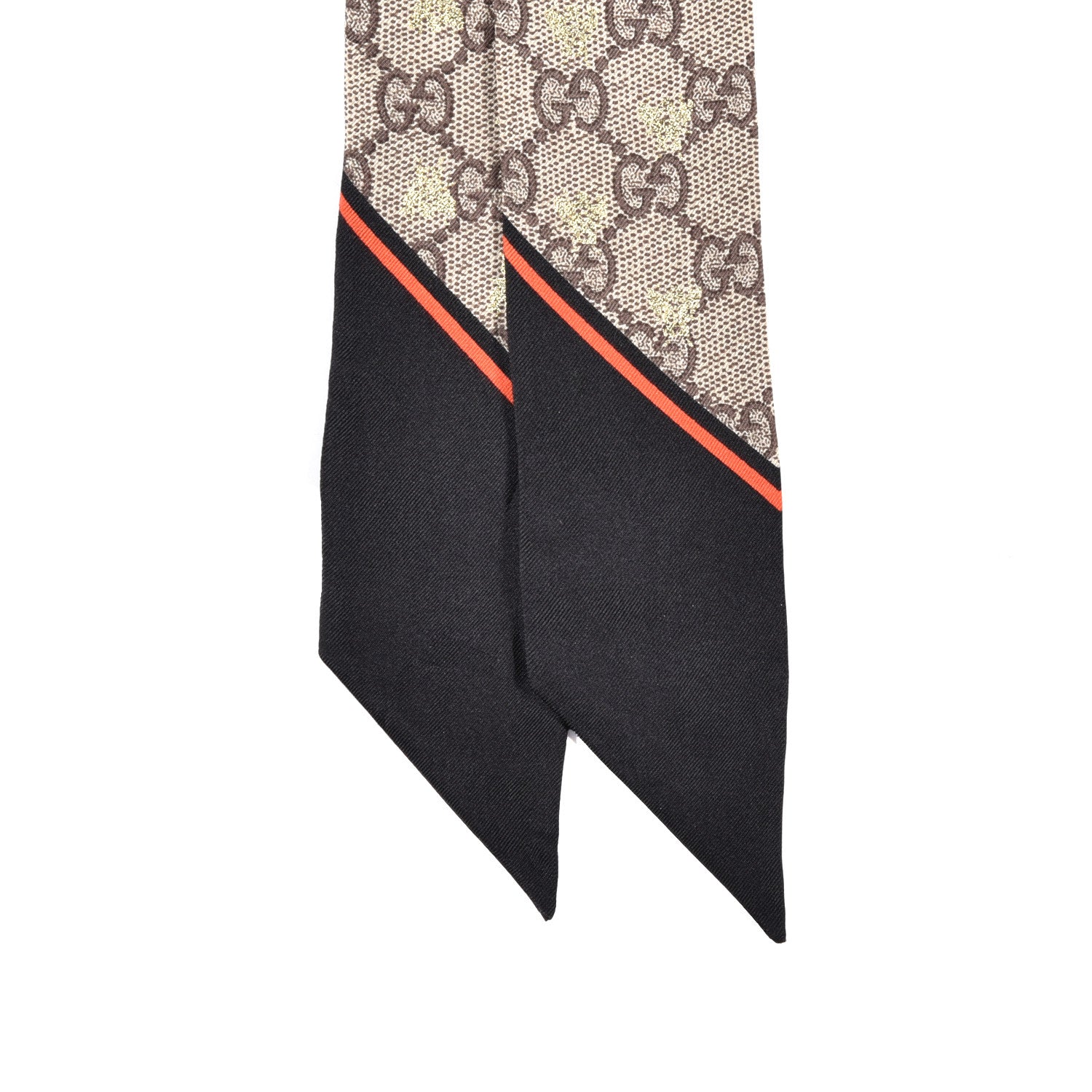 Gucci Silk Twill GG Monogram GG Bee Neck Bow Scarf Black Red 2 of 3