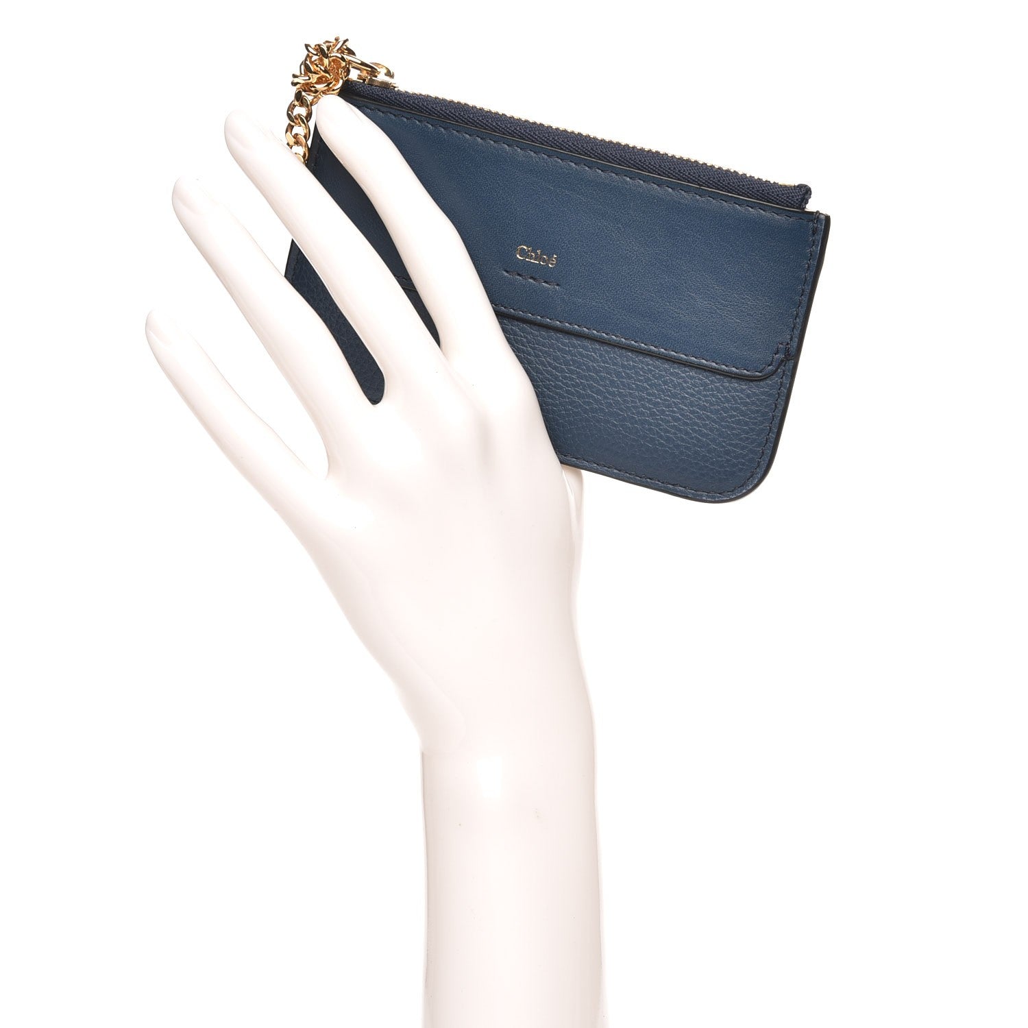 Chloe Grained Calfskin Drew Card Holder Denim Blue 2 of 7