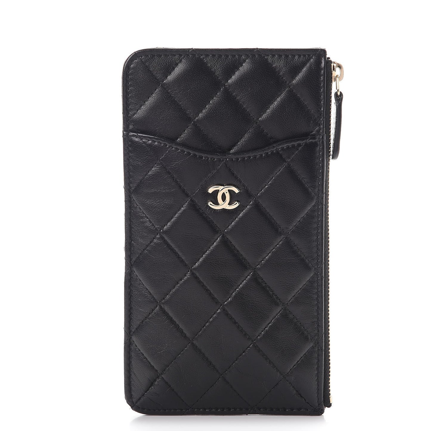 Lambskin Quilted Classic Flat Wallet Pouch Black