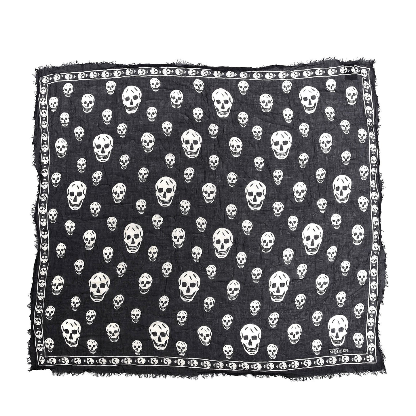 Silk Chiffon Skull Scarf Black Ivory