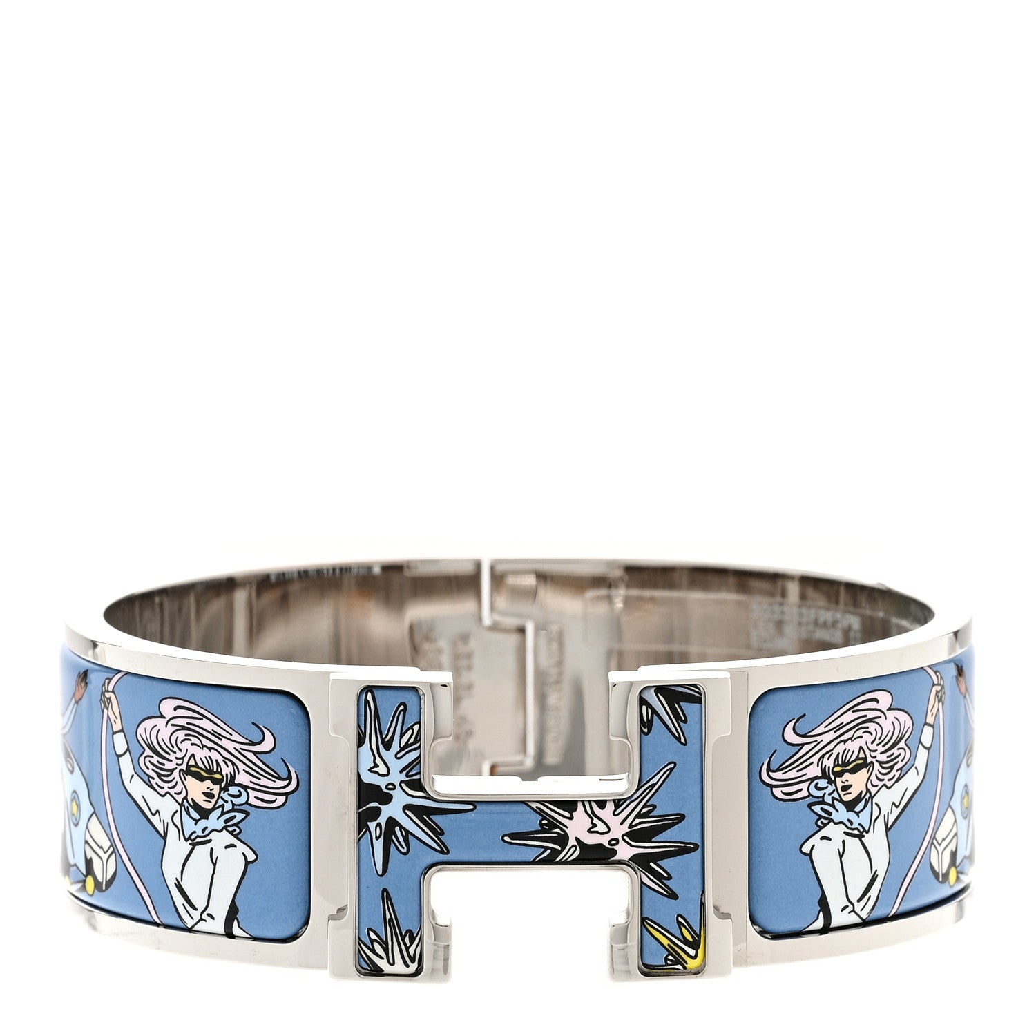 Hermes Enamel Printed Wide Les Mustangs II Clic Clac H Bracelet PM Ecume 1 of 8