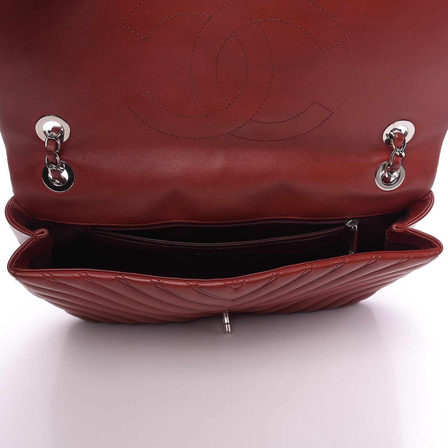 Chanel Lambskin Chevron Double Stitch Jumbo Single Flap Red 7 of 10