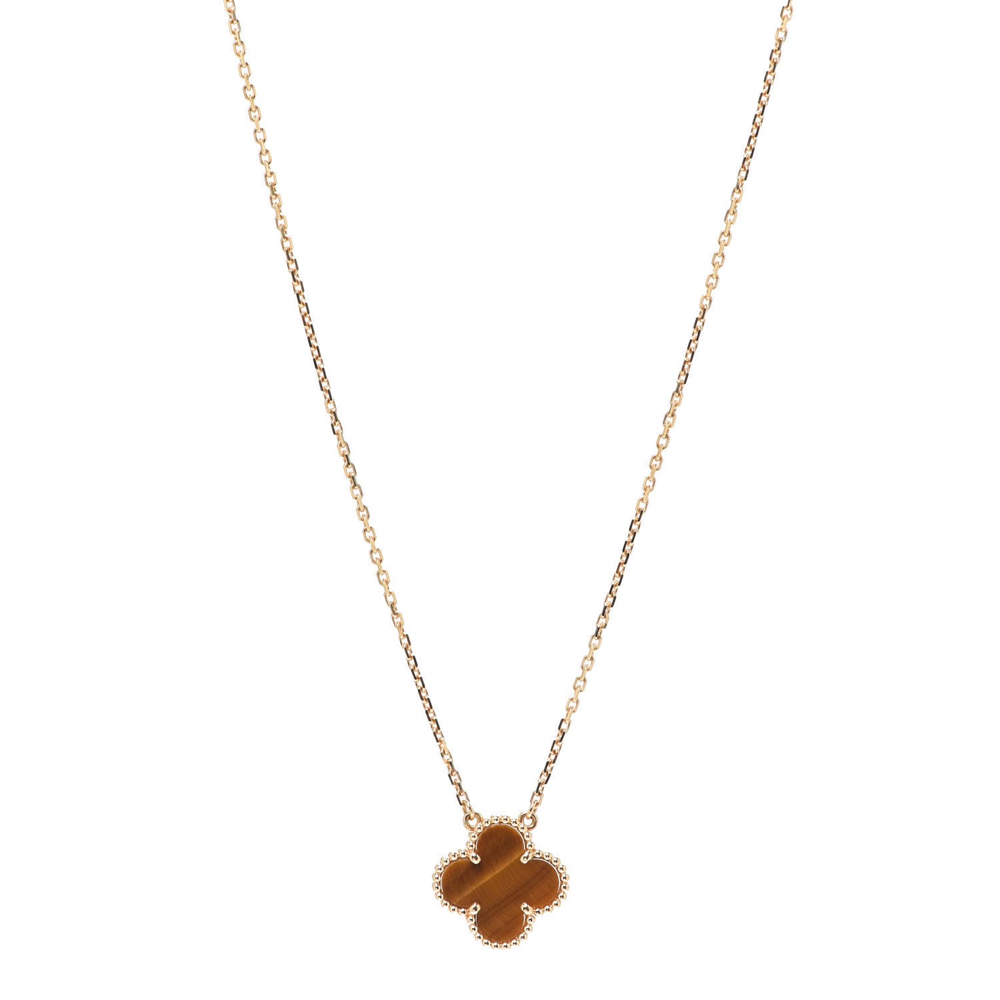 18K Yellow Gold Tiger Eye Vintage Alhambra Pendant Necklace