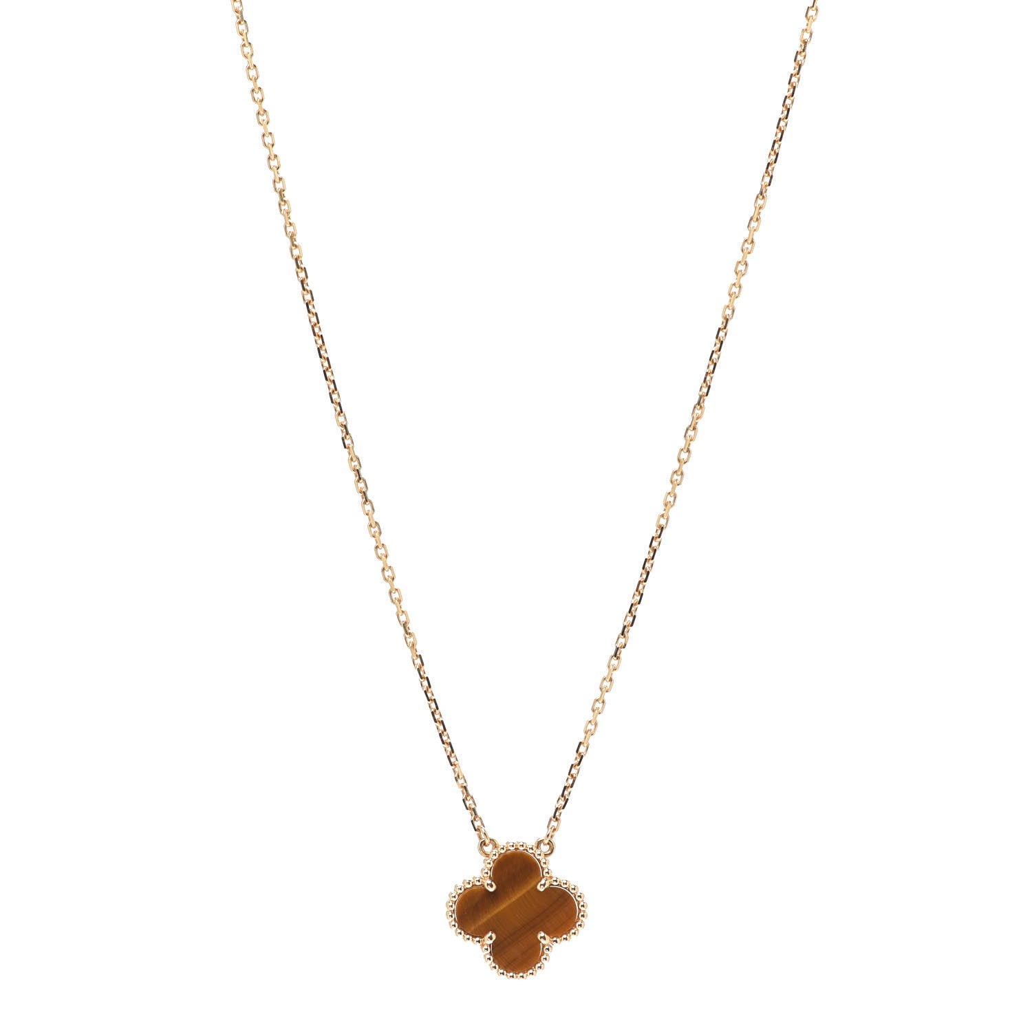 Van Cleef & Arpels 18K Yellow Gold Tiger Eye Vintage Alhambra Pendant Necklace 1 of 7