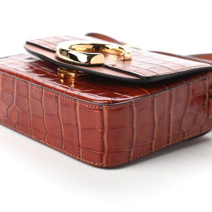 Chloe Calfskin Crocodile Embossed Mini C Double Carry Chestnut Brown 7 of 10