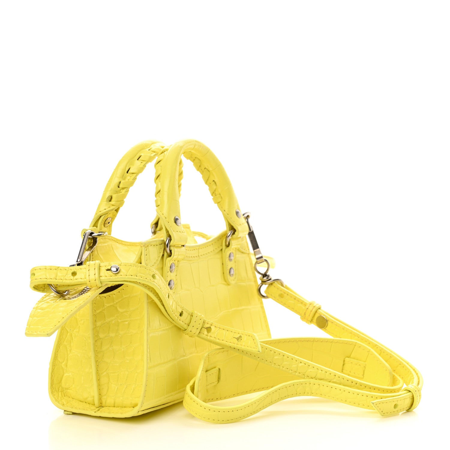 Balenciaga Calfskin Crocodile Embossed Neo Classic Hardware Nano