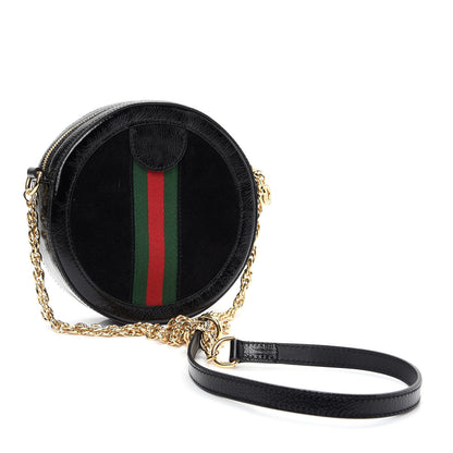 Gucci Suede Patent Web Mini Ophidia Round Shoulder Bag Black 3 of 9