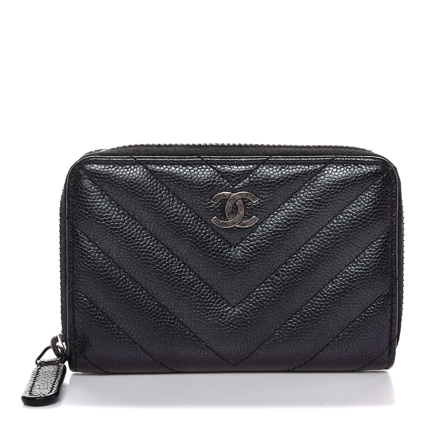 Chanel Iridescent Caviar Chevron Quilted Zip Around Coin Purse Black 1 of 8