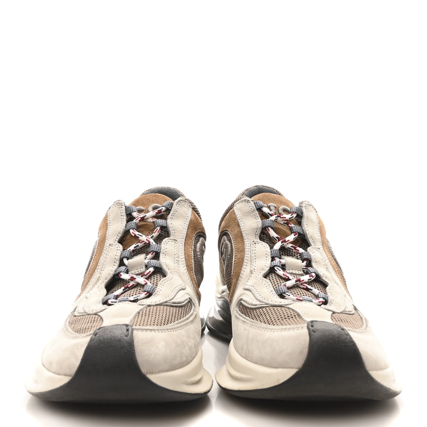 Technical Knit Fabric Suede Calfskin Womens Gucci Run Sneakers 38 Grey Sky