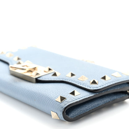 Valentino Garavani Pebbled Calfskin Rockstud Flip Lock Wallet On Chain Niagara 9 of 9