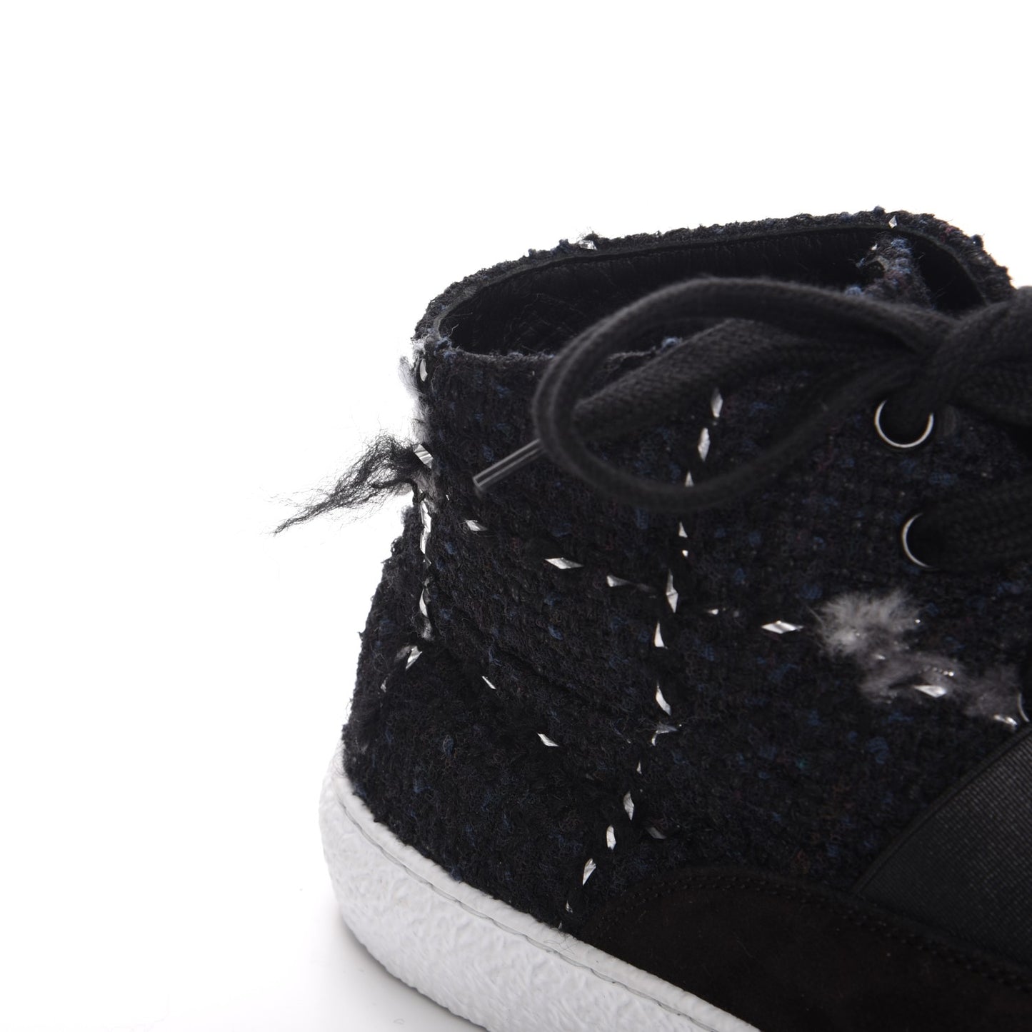 Suede Tweed High Top Sneakers 37 Black White