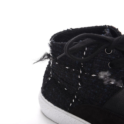 Chanel Suede Tweed High Top Sneakers 37 Black White 9 of 11