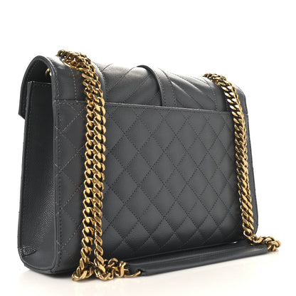 Saint Laurent Grain De Poudre Textured Mixed Matelasse Triquilt Medium Monogram Satchel Storm 3 of 9