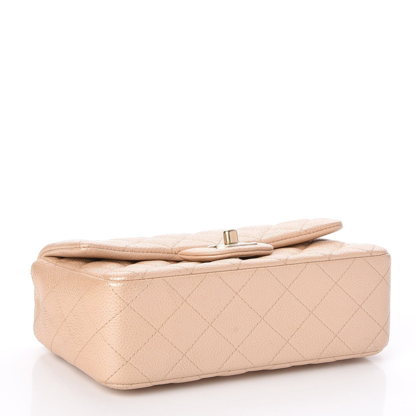 Pearly Caviar Quilted Mini Rectangular Flap Beige