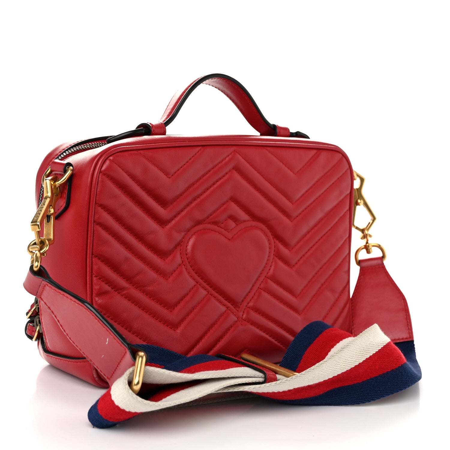 Gucci Calfskin Matelasse Sylvie Web Small GG Marmont Top Handle Shoulder Bag Hibiscus Red 2 of 11
