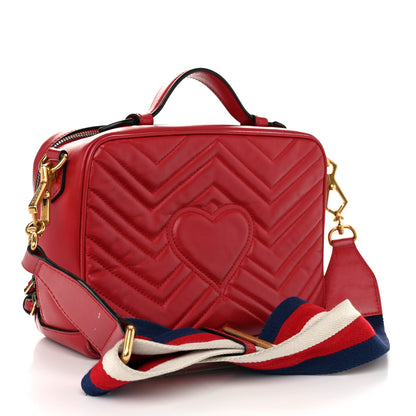 Gucci Calfskin Matelasse Sylvie Web Small GG Marmont Top Handle Shoulder Bag Hibiscus Red 2 of 11