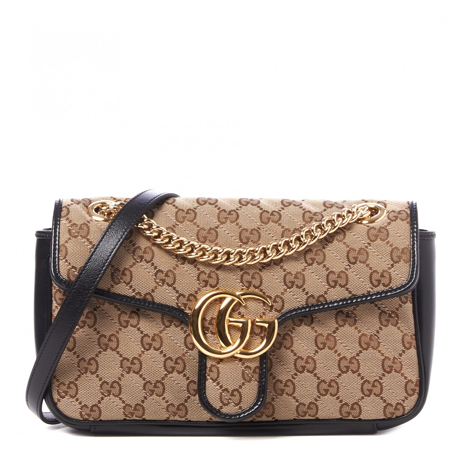 Gucci Monogram Matelasse Diagonal Small GG Marmont Shoulder Bag Beige Black 1 of 8