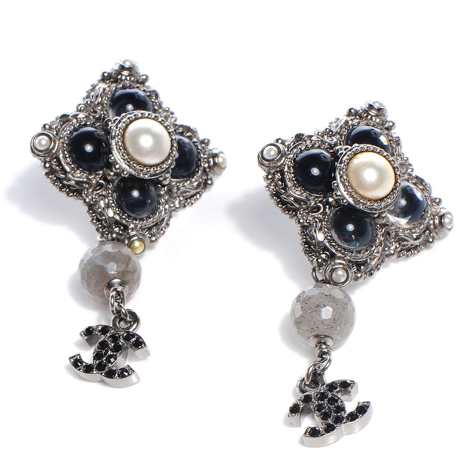 Chanel Pearl CC Drop Clip On Earrings Black 1 of 4
