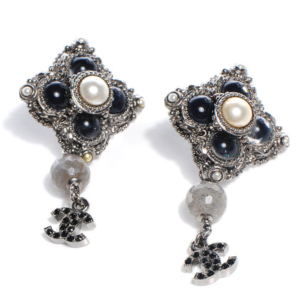 Chanel Pearl CC Drop Clip On Earrings Black 1 of 4