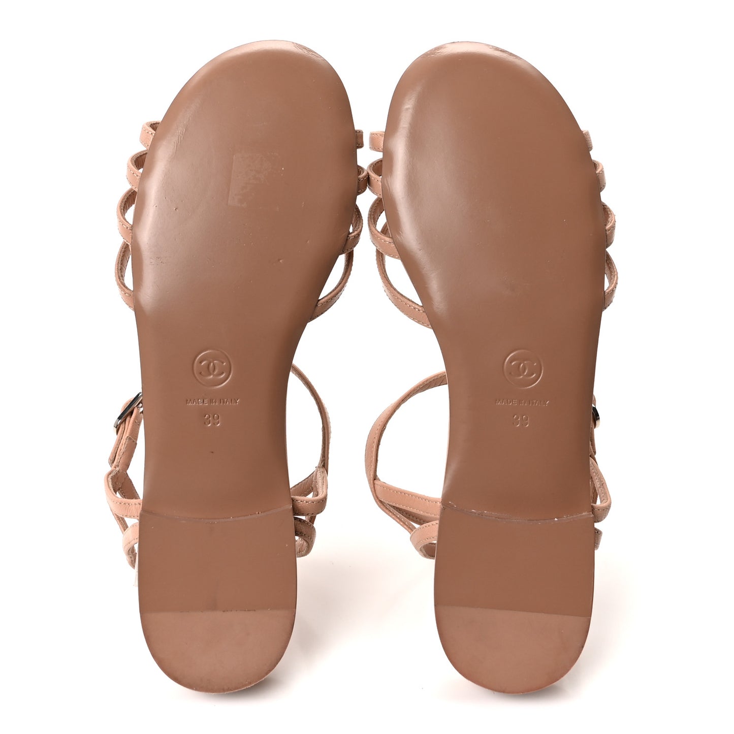 Calfskin Chain CC Strap Sandals 39 Beige