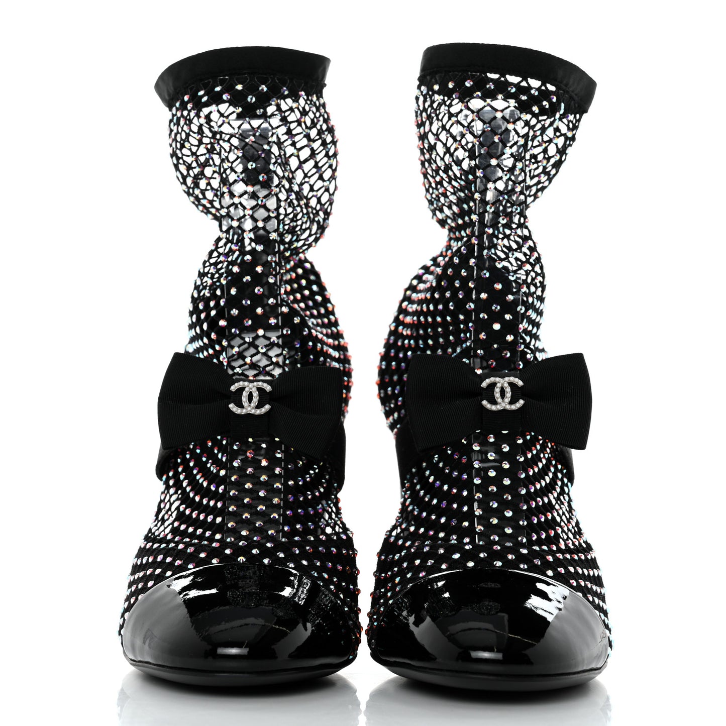 Resille Strass Kid Suede Patent Mary Jane Short Boots 36.5 Black