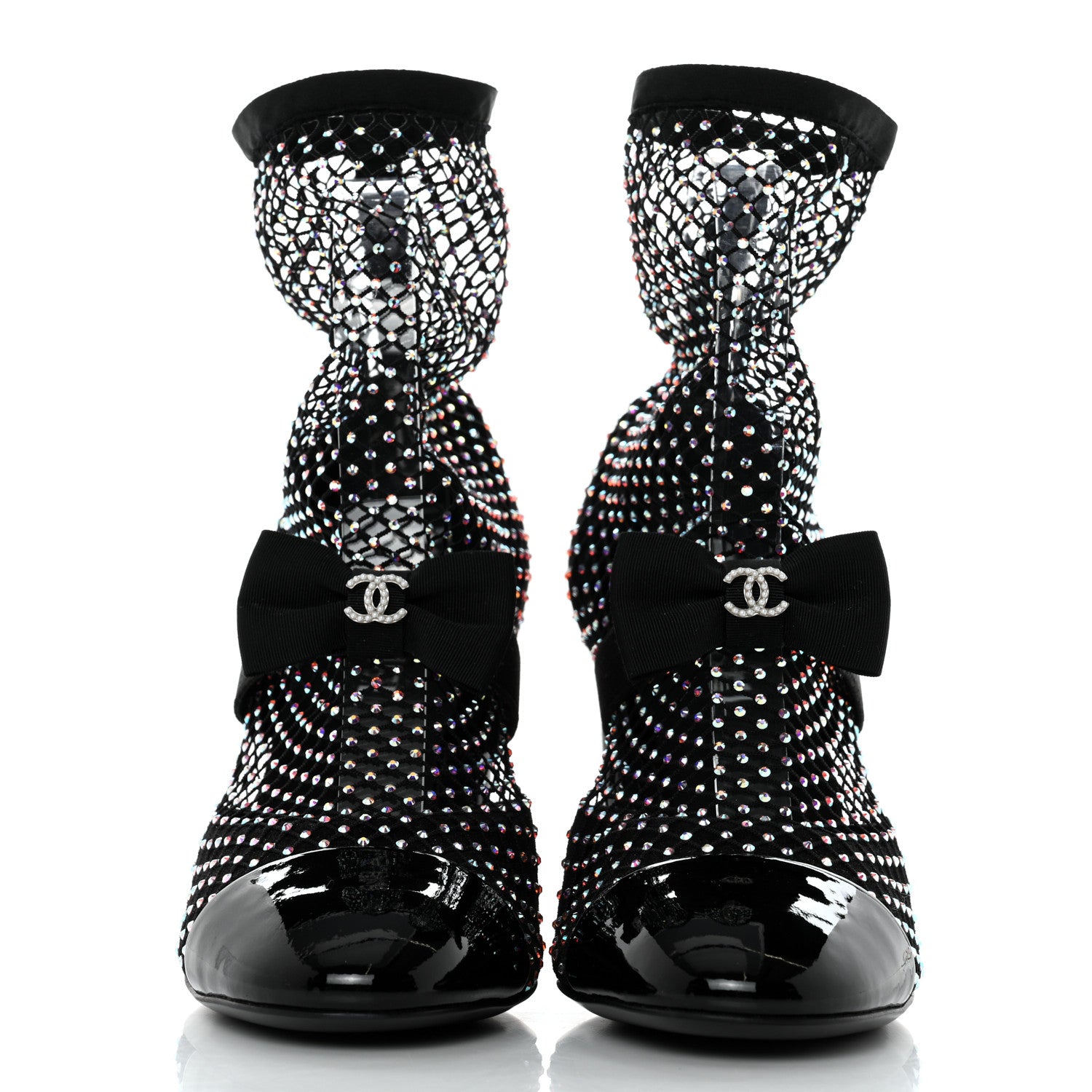 Chanel Resille Strass Kid Suede Patent Mary Jane Short Boots 36.5 Black 2 of 9