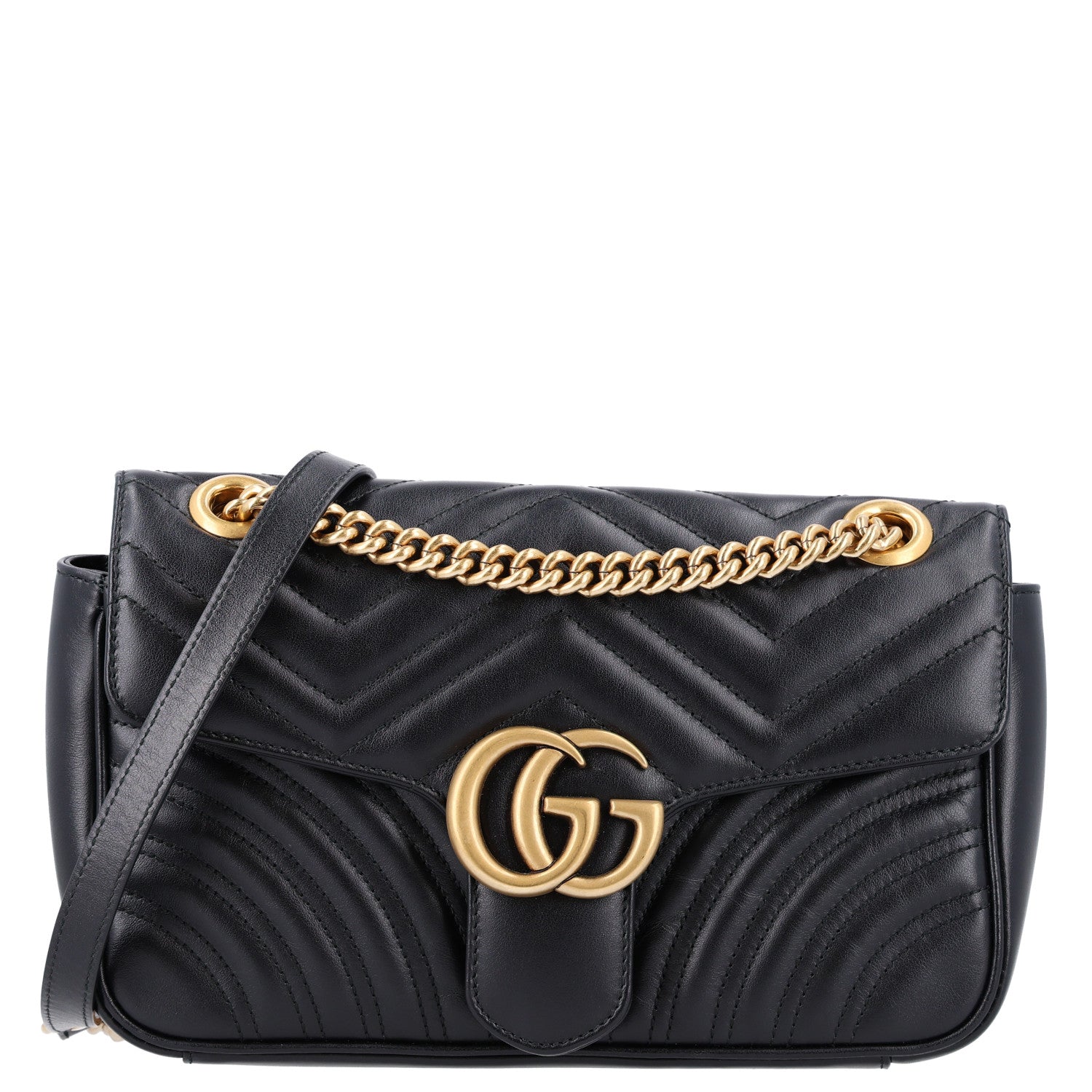 Gucci Calfskin Matelasse Small GG Marmont Shoulder Bag Black 1 of 10