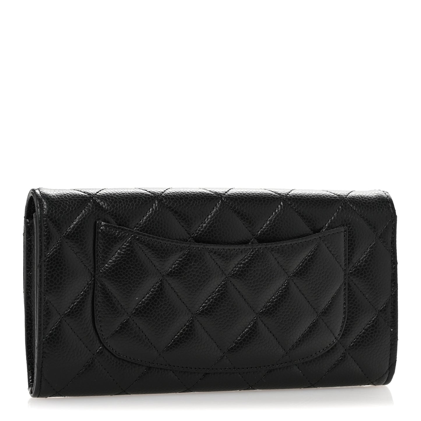Caviar Quilted Large Gusset Flap Wallet Black